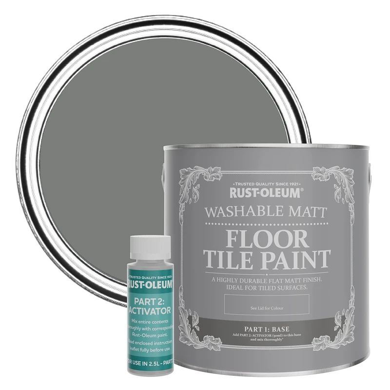 Rust-Oleum Grey Washable Matt Floor Tile Paint - Torch Grey 2.5L