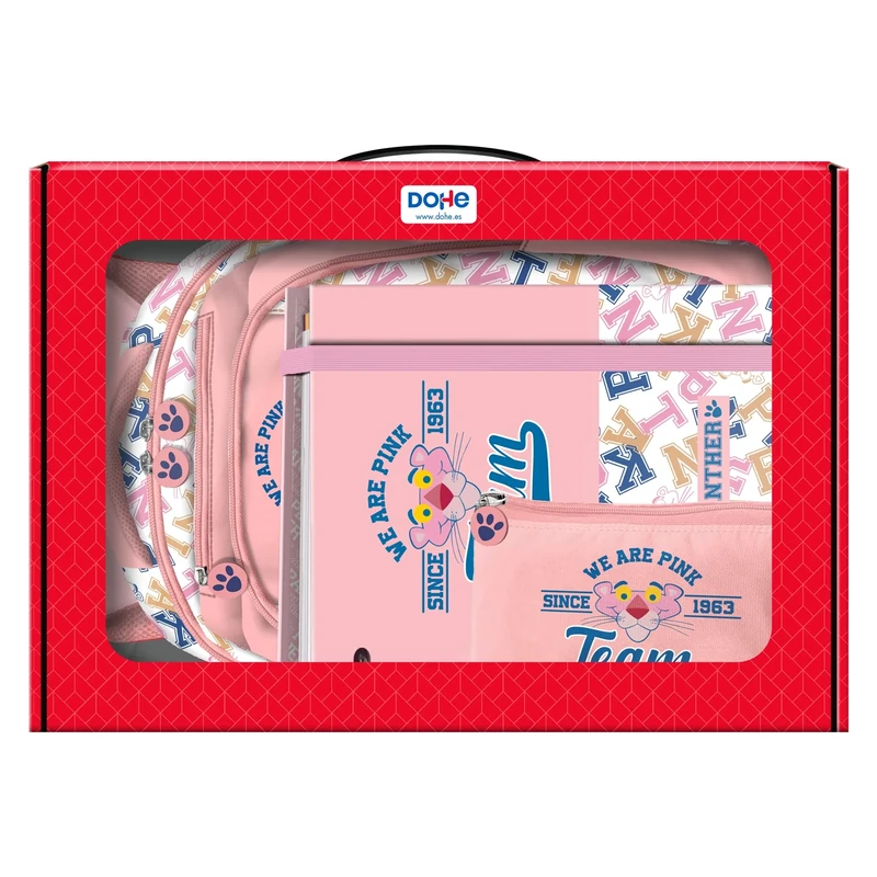 Dohe - Gift Bag - Backpack, Refillable Folder and Triple Pencil Case - Pink Panther - Team Model