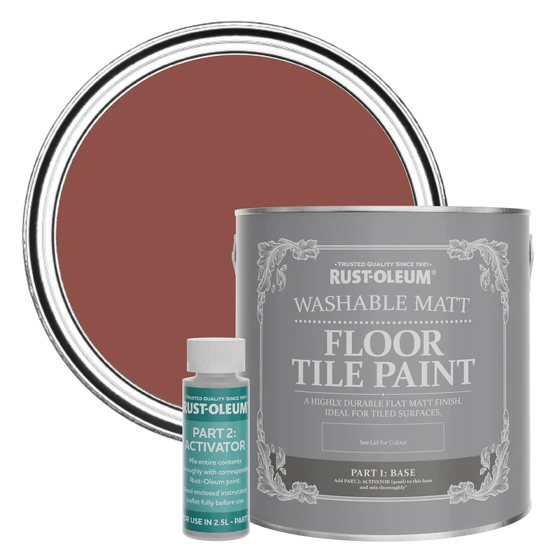 Rust-Oleum Red Washable Matt Floor Tile Paint - Fire Brick 2.5L