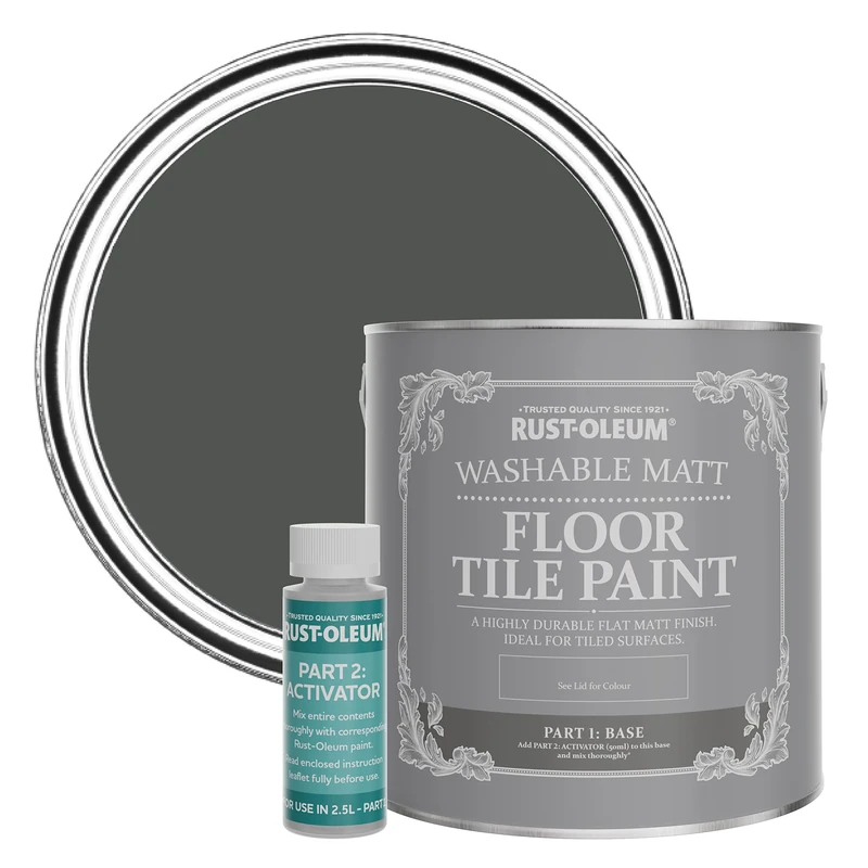 Rust-Oleum Grey Washable Matt Floor Tile Paint - Graphite 2.5L