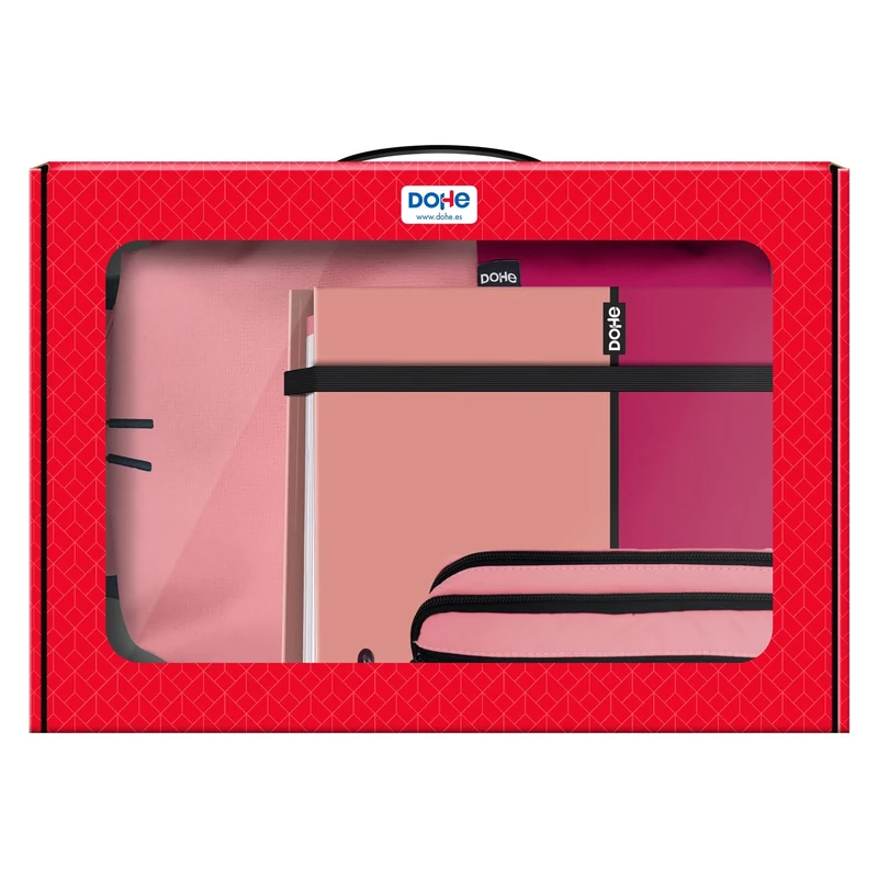 Dohe - Gift Bag - Backpack, Refillable Folder and Pencil Case - Pink Colour - DUO