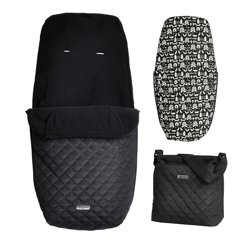 Cosatto Giggle Accessory Pack – Change Bag/Pram Bag & All Season Footmuff/Cosy Toes (Black Silhouette)