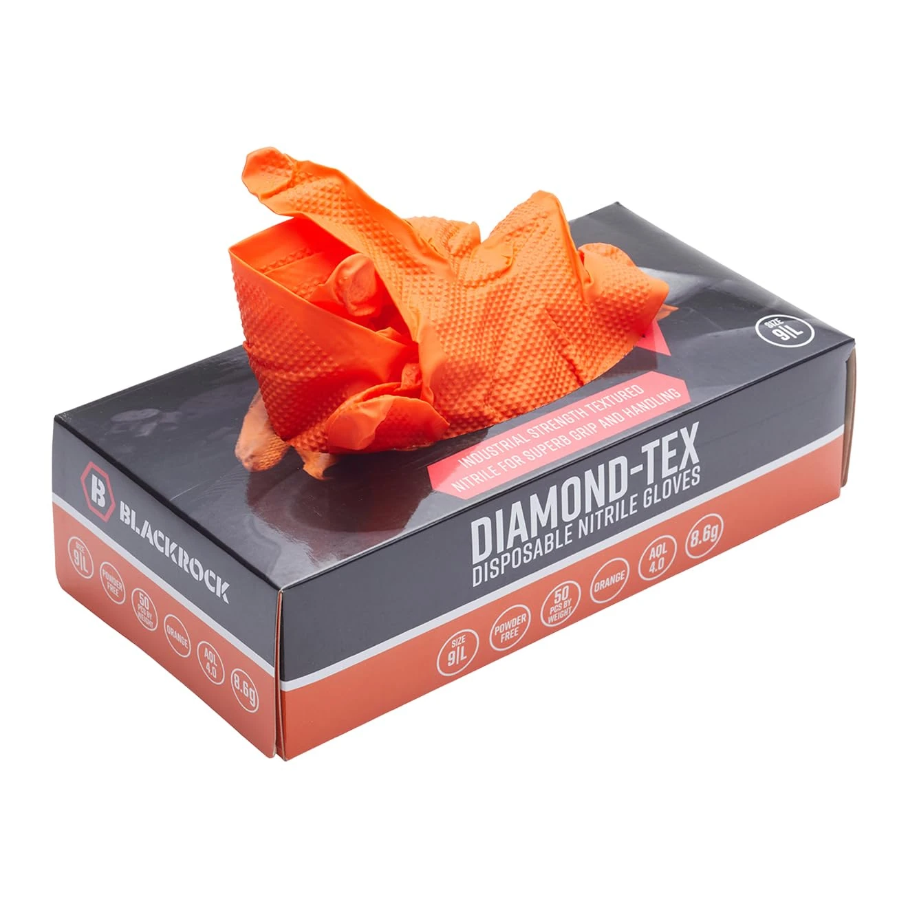 Blackrock Mechanics Diamond-Textured Disposable Gloves, 50 Box, Nitrile Disposable Gloves, Engineering, Gripz, Heavy Duty, Medical, Food, Latex Free, Non-Sterile, First Aid, Orange, PPE - Size Medium