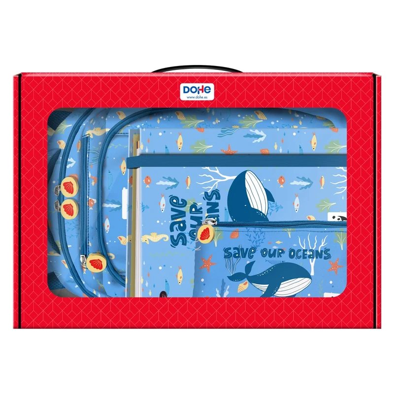 Dohe - Gift Bag - Backpack, Refillable Folder and Triple Pencil Case - WWF - Save Our Oceans