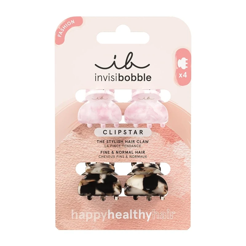 invisibobble CLIPSTAR I 4pcs I Small Hair Clips for Women I Pink & Brown Leo Print Claw Clip for Girls I Non-slip Hair Styling Accessories I Strong Hold Hair Grip I Designed in Germany
