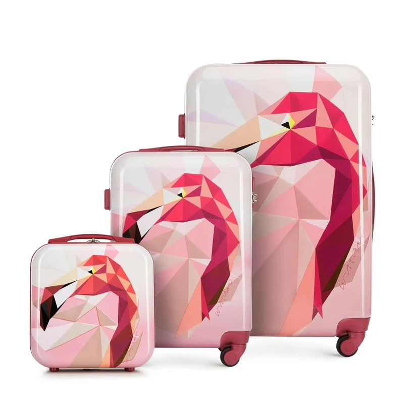 WITTCHEN Young Collection Luggage Set of 3 Suitcases ABS with Polycarbonate Coating Combination Lock Retractable Handle Size (S+M+Cosmetic case) Pink - Image 1