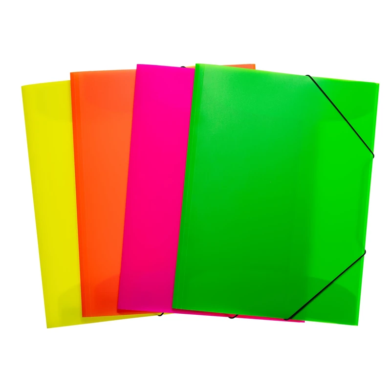 HERMA 19702 Portfolio Folders A3 Translucent Neon Assortment, Pack of 12, Children's Plastic Corner Folder with Inner Flaps and Elastic Band, Sturdy Plastic Folders Set for Boys and Girls
