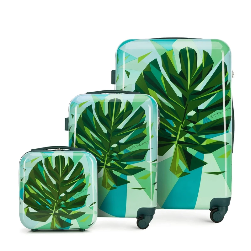 WITTCHEN Young Collection Luggage Set of 3 Suitcases ABS with Polycarbonate Coating Combination Lock Retractable Handle Size (S+M+Cosmetic case) Green-Blue