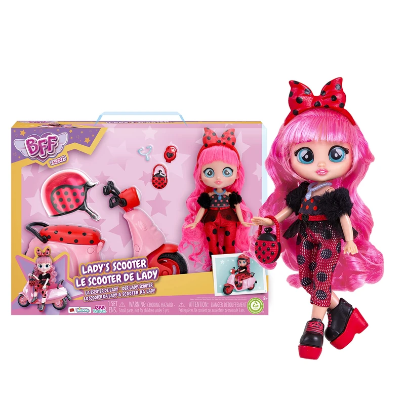 Cry Babies BFF by Lady Playset Dolls Bambola BFF Lady Ha Il SUO Scooter, 10 Accessories, Giocattolo Bambine and Bambini +3 Anni