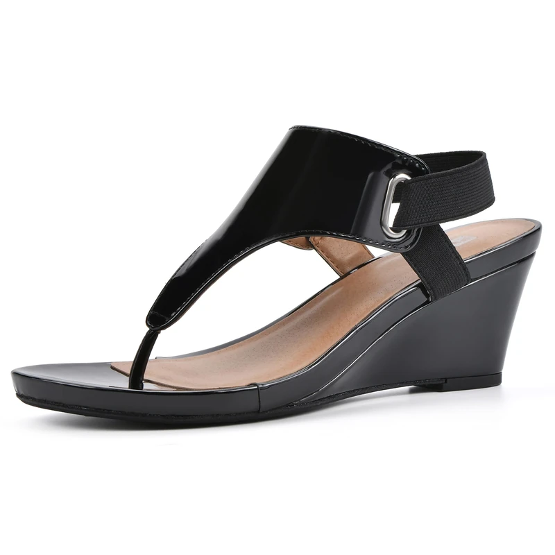 WHITE MOUNTAIN Women's All Dres Wedge Sandal, Black/Patent/Smooth, 6.5 UK