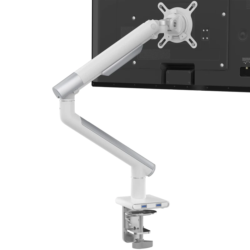 CTA Digital White Single Monitor Arm Mount - 23" to 35" - Dual USB 3.0 Hub Ports & Arm Clamp for Desks