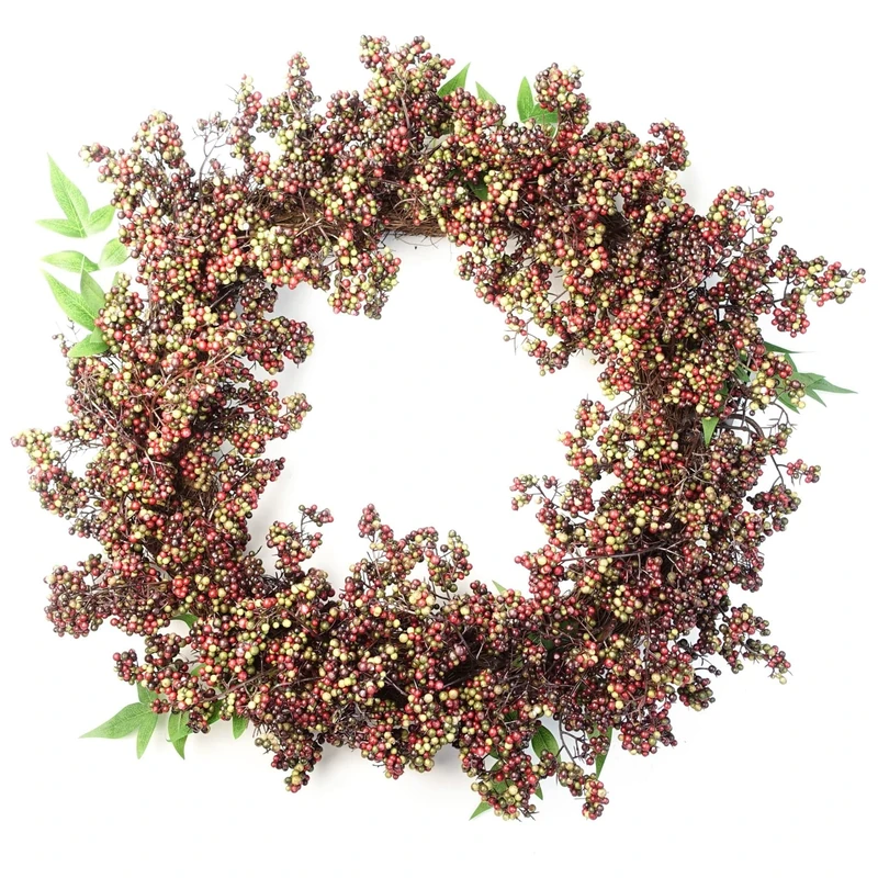 Leaf Design Artificial Berry Wreath, Black, 55cm