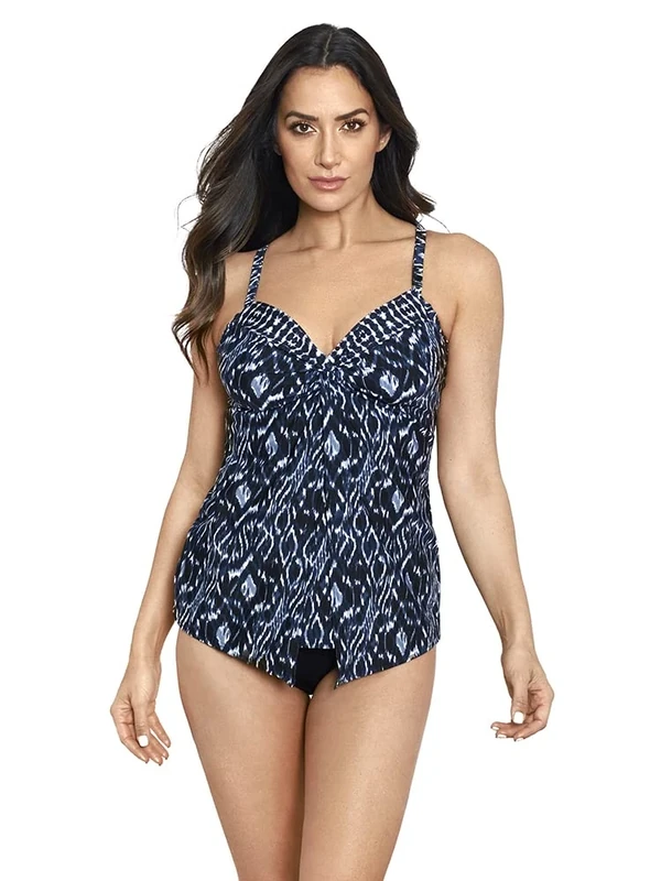 Miraclesuit Women's Swimwear Love Knot Sweetheart Neckline Underwire Bra Tankini Bathing Suit Top, Palatium Blue/Multi, 8