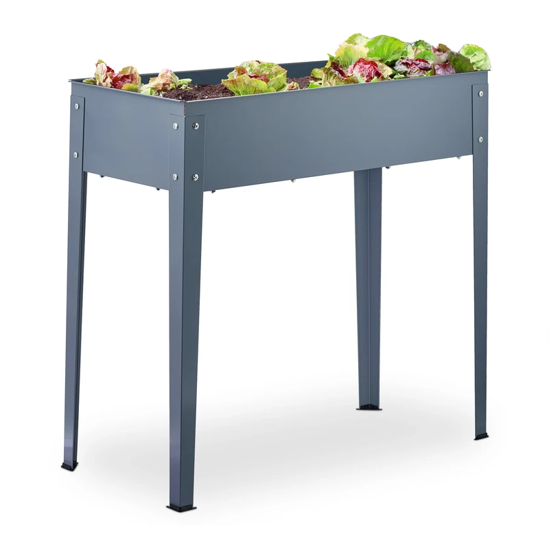 Relaxdays Metal Raised Planter, Narrow, Elevated Herb Box, 80 x 86 x 40.5 cm, Garden, Balcony & Patio, Flowerbed, Grey