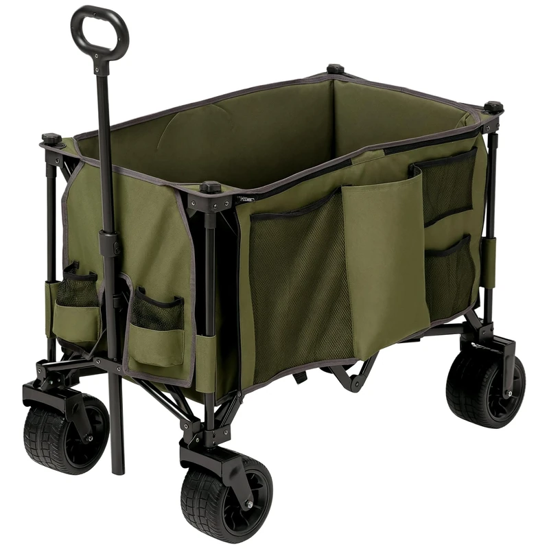 Outsunny Folding Garden Trolley, Cargo Traile on Wheels, Collapsible Camping Trolley, Outdoor Utility Wagon with Steel Frame and Oxford Fabric, Green