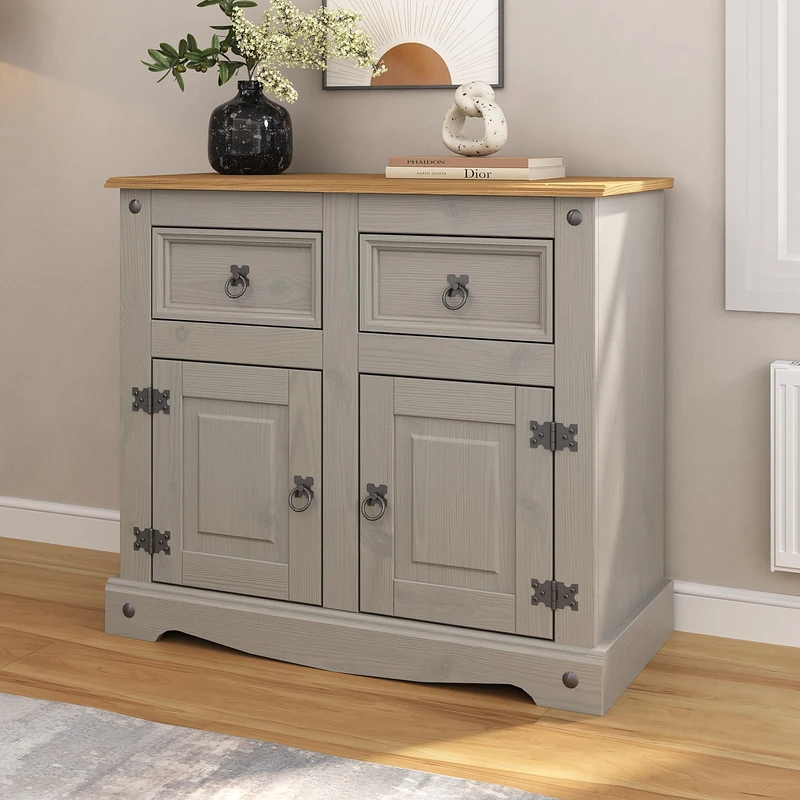 Corona Grey Sideboard 2 Door 2 Drawer Cupboard Mexican Solid Pine