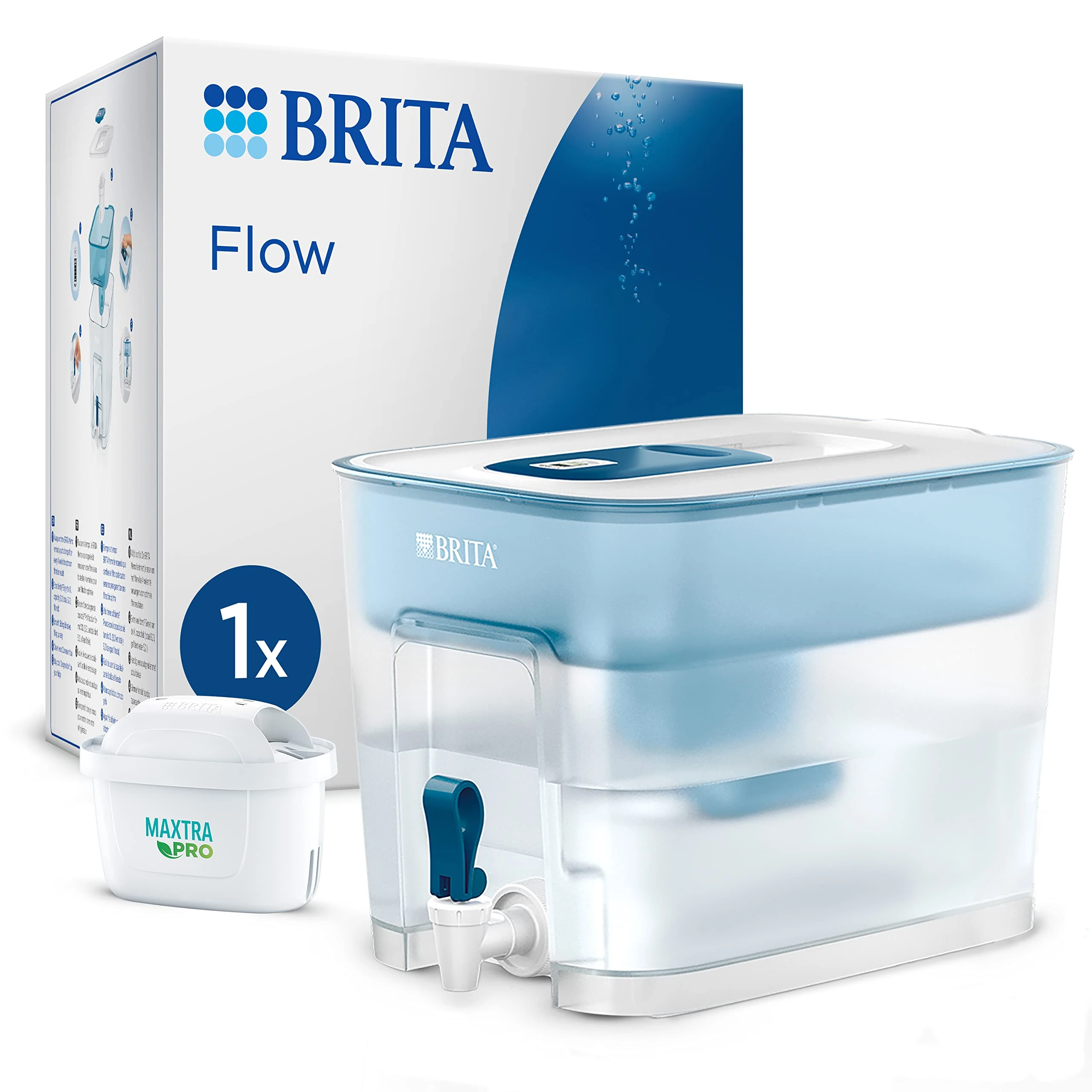 BRITA Flow XXL Water Filter Tank (8.2L) incl. 1x MAXTRA PRO Pure Performance cartridge - fridge-fitting dispenser for families and offices - now in sustainable Smart Box packaging