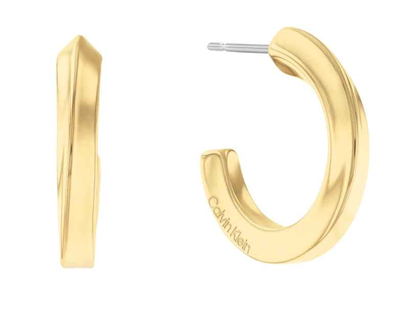 Calvin Klein Women's TWISTED RING Collection Hoop Earrings in Yellow Gold - 35000311