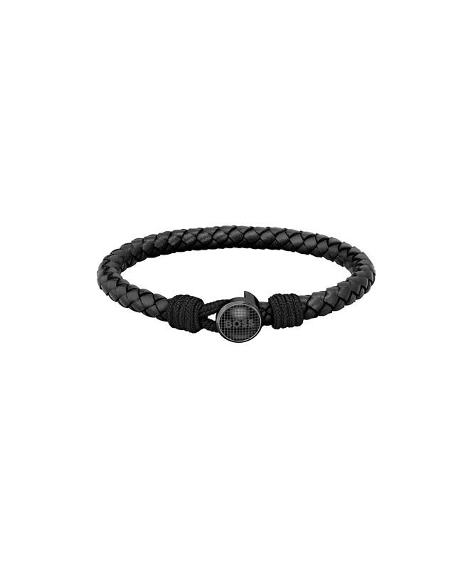 BOSS Jewelry Men's THAD CLASSIC Collection Braided Leather Bracelet Black - 1580468M