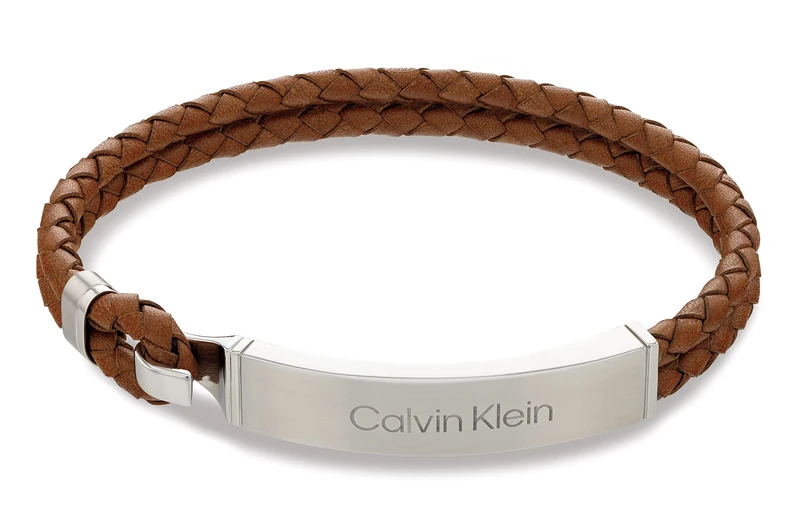 Calvin Klein Men's CK ICONIC FOR HIM Collection Braided Leather Bracelet Brown - 35000405