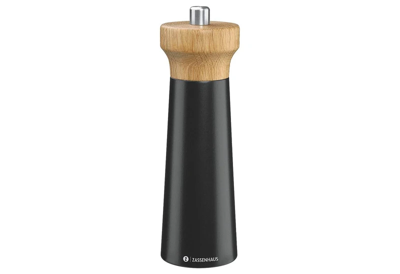 Zassenhaus Westerland Salt Mill Wood Black/Beech Wood Mill Head Made of Oak Wood with Infinitely Adjustable High Performance Ceramic Grinder Spice Mill for Salt 18 cm, Diameter 5.6 cm
