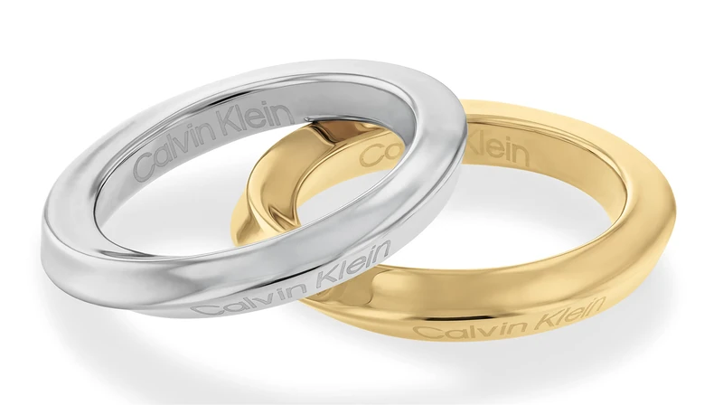 Calvin Klein Women's TWISTED RING Collection Set of 2 Rings in Stainless Steel & Yellow Gold - 35000330B