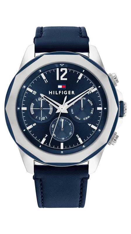Tommy Hilfiger Analogue Multifunction Quartz Watch for Men with Navy Blue Leather Strap - 1792063