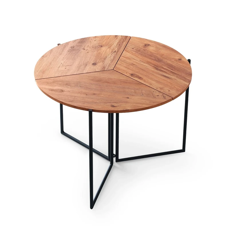 Well Home MOBILIARIO & DECORACIÓN Round Dining Table with Metal Legs, Diameter 100x79 cm, Wood and Black, 100x79x100 - Image 1