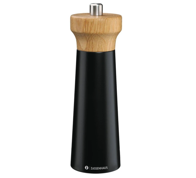 Zassenhaus Westerland Pepper Mill Wood Black/Beech Wood Mill Head Made of Oak Wood with Infinitely Adjustable High Performance Ceramic Grinder Spice Mill for Pepper 18 cm, Diameter 5.6 cm