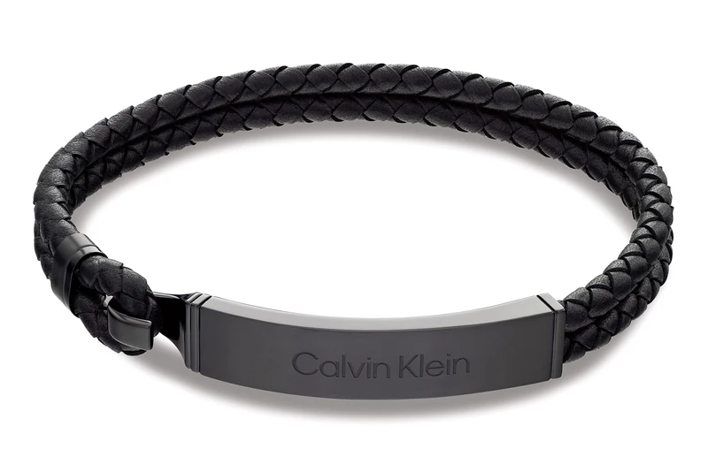 Calvin Klein Men's CK ICONIC FOR HIM Collection Braided Leather Bracelet Black - 35000406