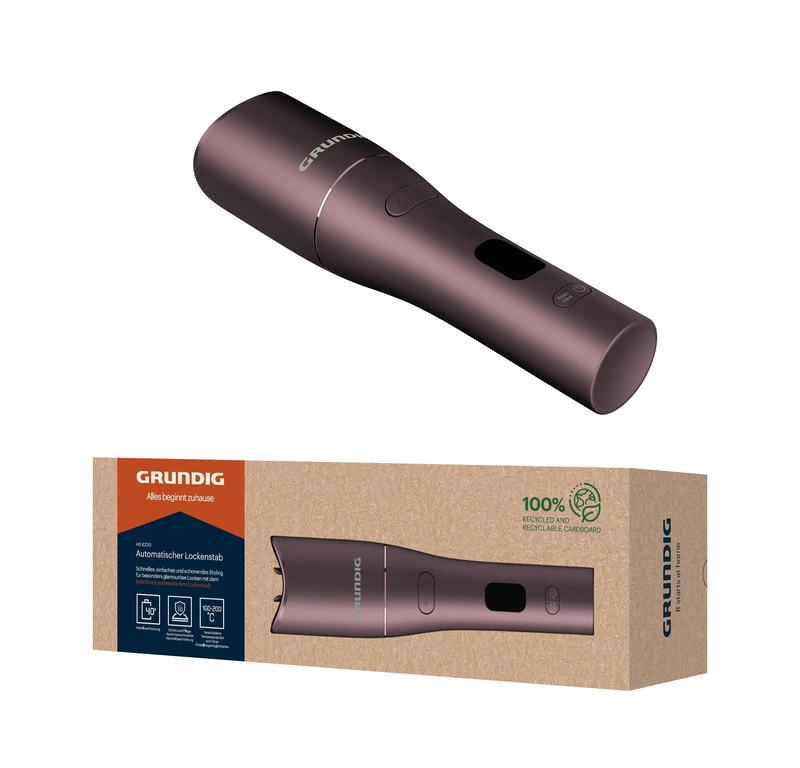 Grundig HS 6230 Wireless Automatic Curling Iron with 3 Temperature Levels and Ceramic Coating with Timer Function, LCD Display, Purple