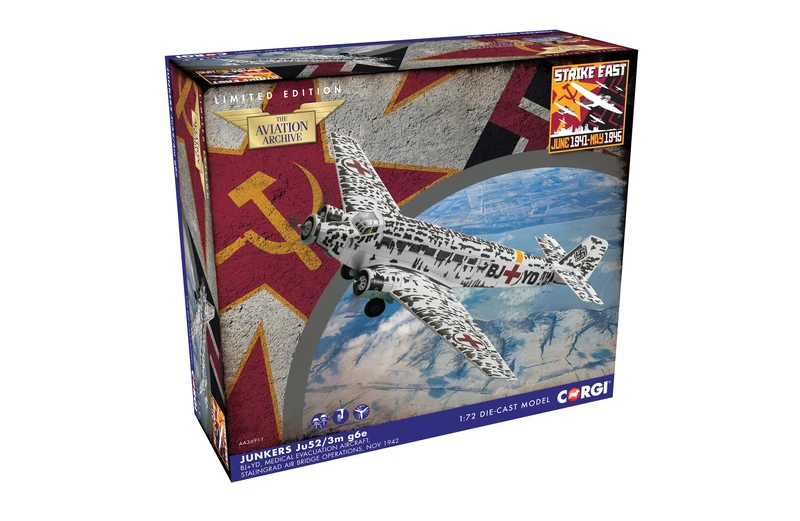 Corgi AA36911 Junkers Ju-52/3M Air Ambulance, Stalingrad Evacuation Model Airplane - Diecast Planes & Aircraft Models for Ages 5+, Die Cast Plane, Toy Airplanes - Gift for Aviation Fans