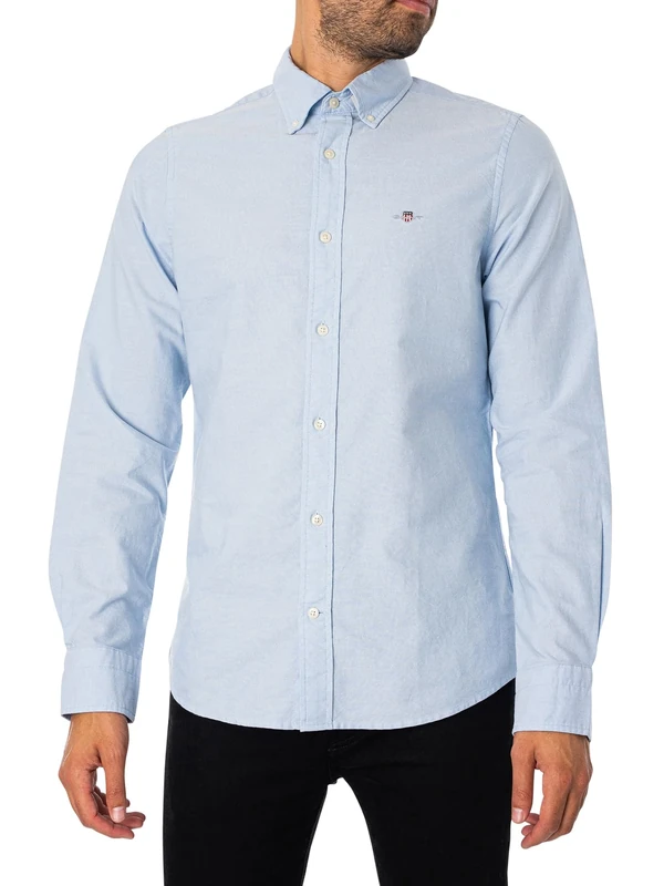 GANT Men's Slim Oxford Shirt, Light Blue, XXL