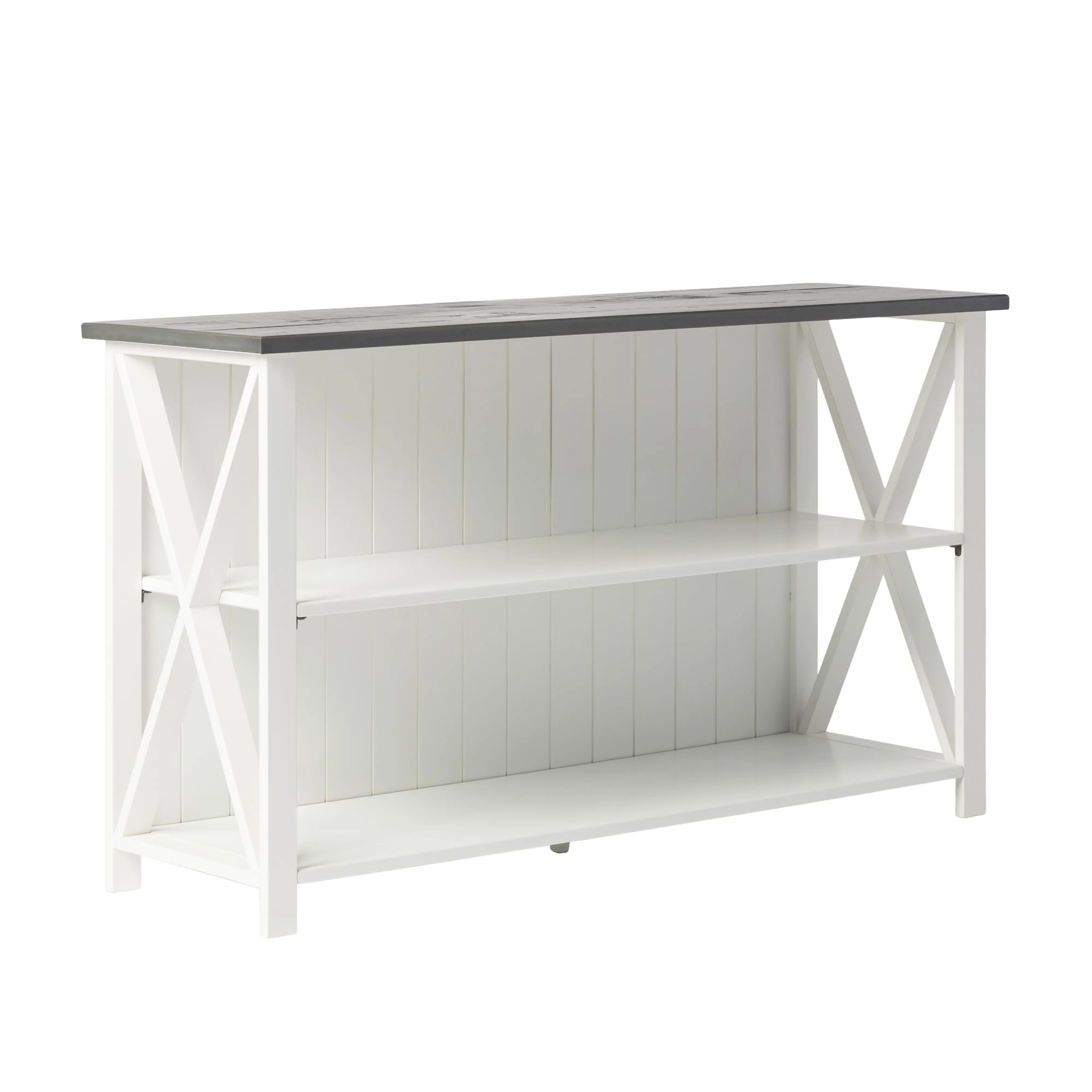 Walker Edison Solid Wood Farmhouse Storage Console, 30 Inch, White/Grey Wash