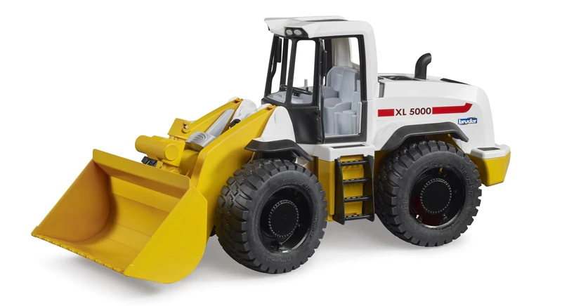 Bruder 03412 Wheel Loader – 1:16 Scale Articulated Front End Loader Toy with Tilting Bucket, Realistic Steering & Tread Tires – Durable ABS Plastic – Ages 2+ – Yellow/White