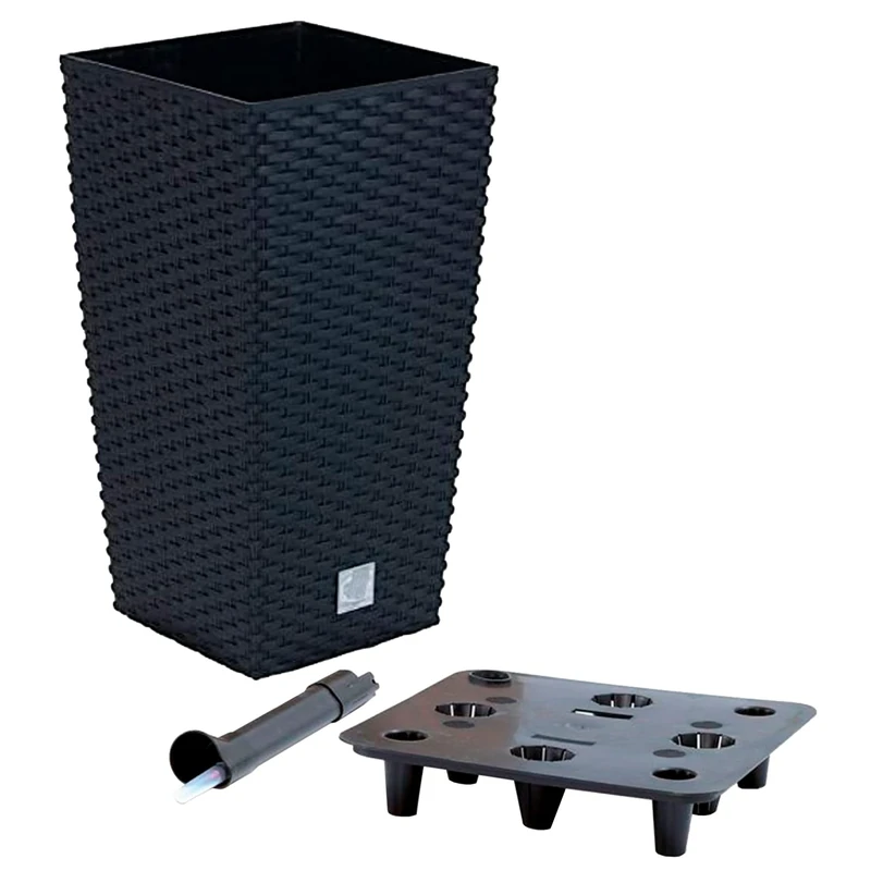 Well Home MOBILIARIO & DECORACIÓN 16.3 Liter time Flowerpot, with Inner Tank + Rato & urbi Irrigation System, Anthracite, 22x23x42 cm