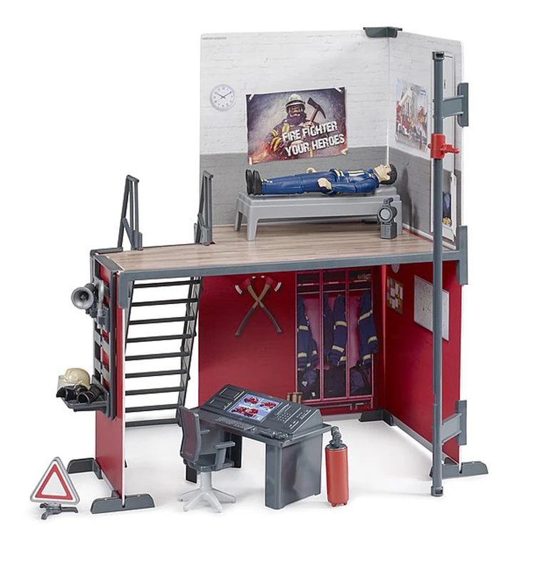 Bruder 62702 bworld Fire Station Playset with Fireman, Equipment & Accessories – 1:16 Scale, For Kids ages 4+