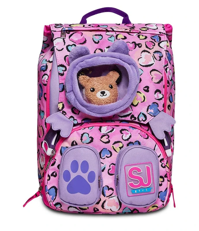 SJ GANG STYLE JAM GANG SJ Expandable Backpack BIG - FLEECY GIRL - Teddy Bear for Girls and Girls, Rebel Pink, 27 x 41 x 16 cm, Rebel Pink, Taglia unica, Extendable