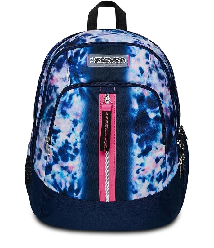 Seven Advanced School Backpack – CLOUDY SHAPES – Blue Pink – Double Compartment Backpack with USB PLUG – Bottle Pocket, blue, 31 x 43 x 24 cm, Rucksack Backpacks