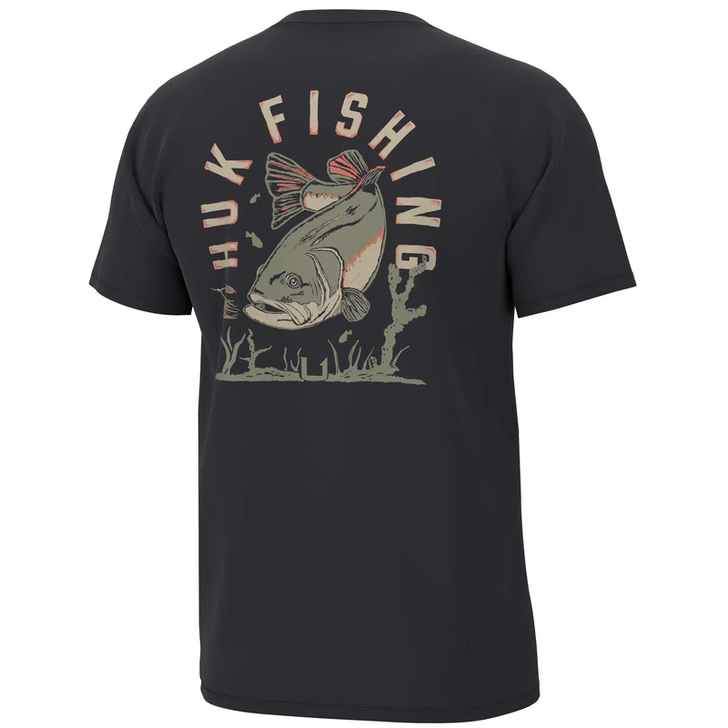 HUK Men's Short Sleeve Performance Tee, Fishing T-Shirt, Night Bass - Black, XXL