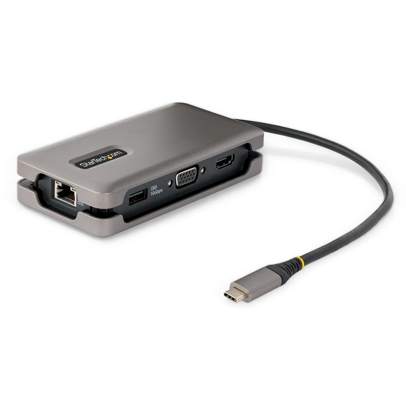 StarTech.com USB-C Multiport Adapter - HDMI/VGA - 4K 60Hz - 3-Port USB Hub - 100W Power Delivery Pass-Through - GbE - Travel Mini Docking Station w/Charging - 1ft/30cm Wrap-Around Cable (DKT31CVHPD3) - Image 1