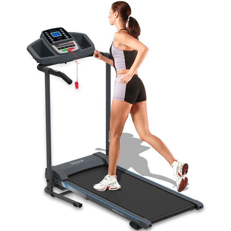 Electric Folding Treadmill Exercise Machine - Smart Compact Digital Fitness Treadmill Workout Trainer w/Bluetooth App Sync, Manual Incline Adjustment, For Walking, Running, Gym - SereneLife SLFTRD20