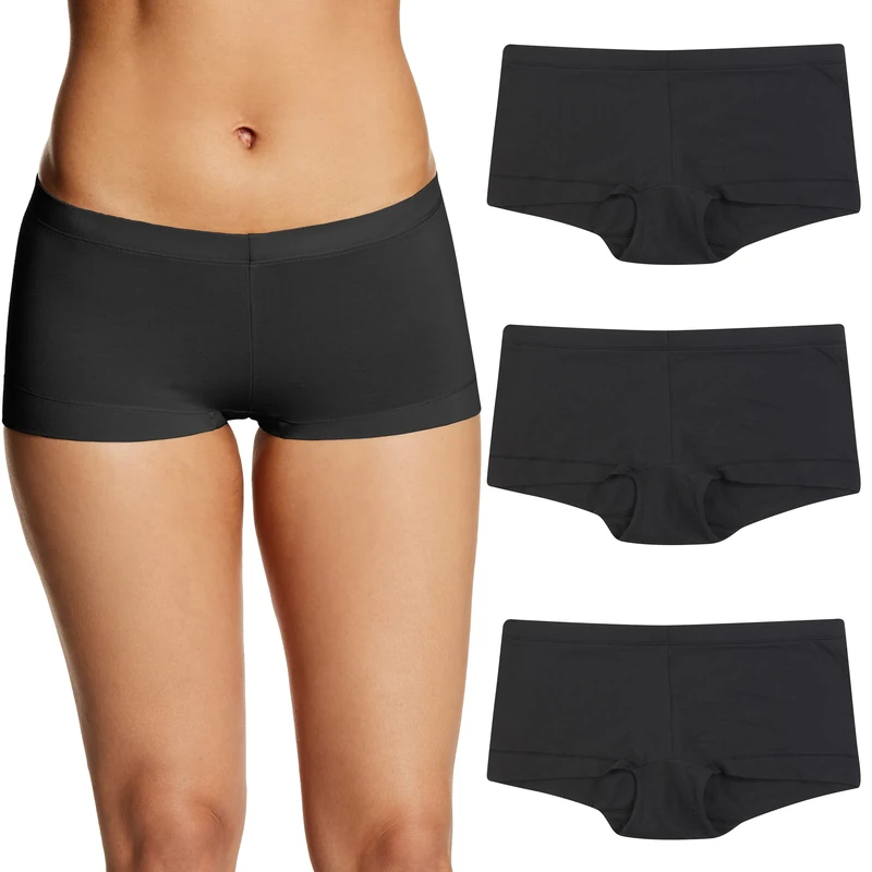 Maidenform Women's Underwear, Stretch Cotton Boyshort Panties, Assorted, 3-Pack Boy Short, Black/Black/Black, XL (Pack of 3)