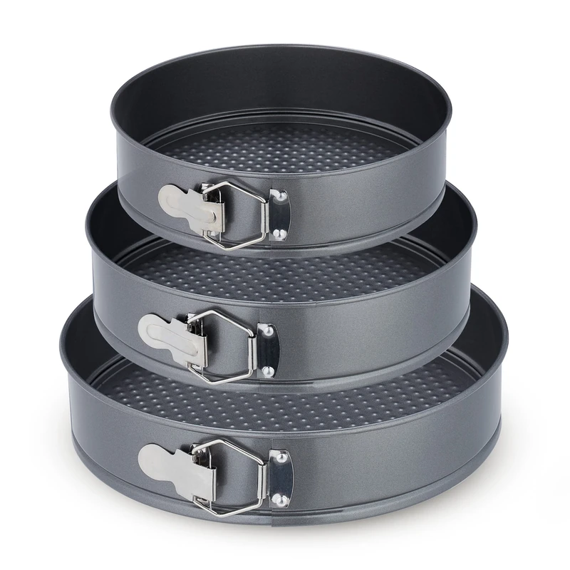 Relaxdays Set of 3 Springform Pans, Round Baking Forms, Ø 24, 26, 28 cm, Stainless Steel, Non-Stick Coating, Anthracite