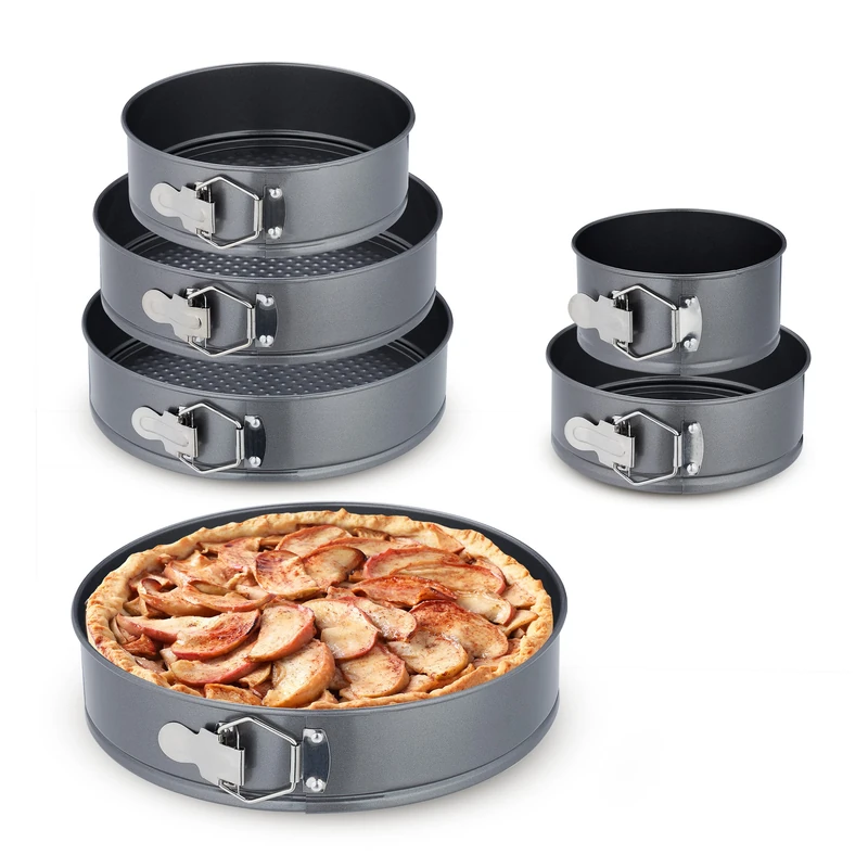 Relaxdays Set of 6 Springform Pans, Round Baking Forms, Different Diameters, Stainless Steel, Non-Stick Coat, Anthracite, 100%, 6.5 x 28 cm