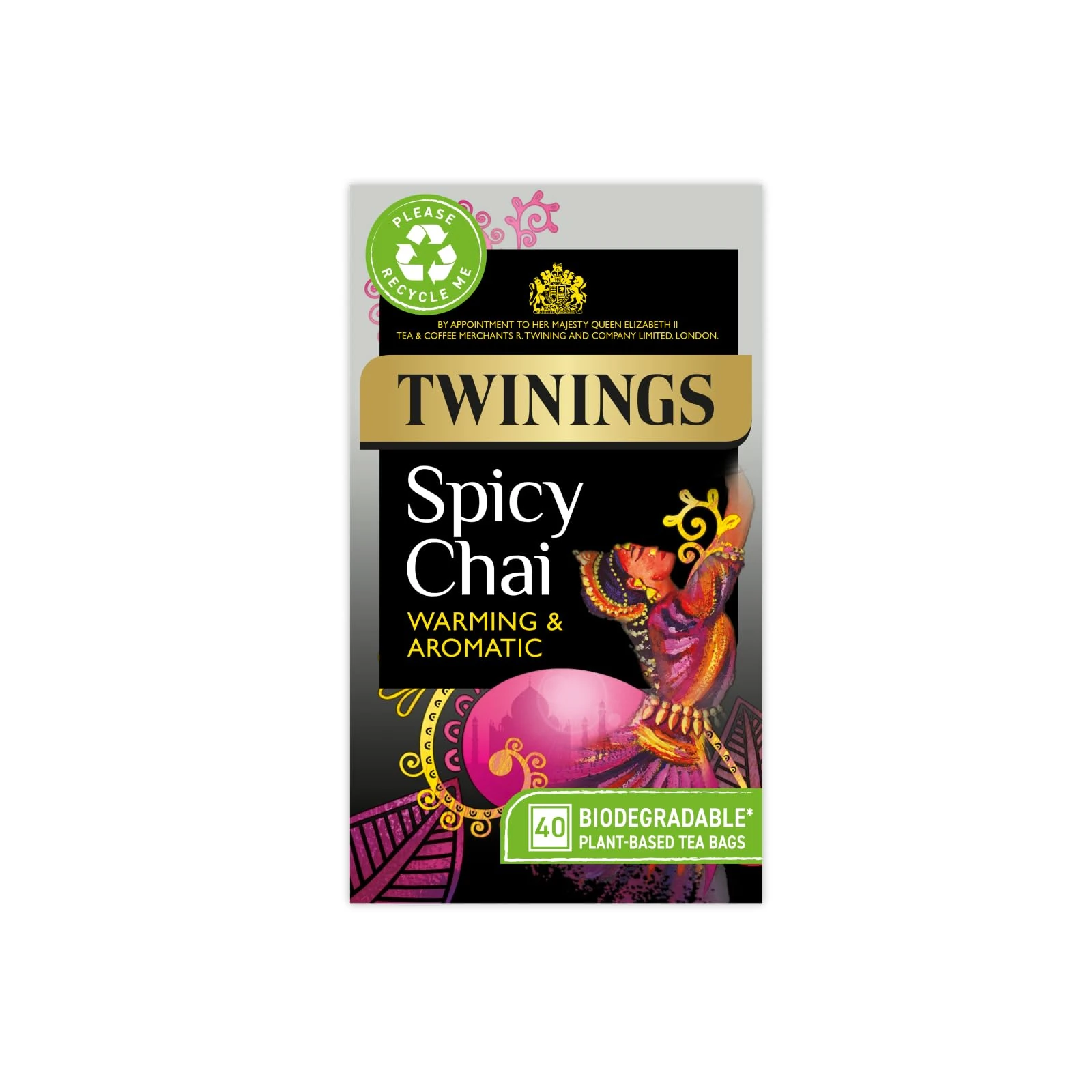 Twinings Spicy Chai Tea Warming & Aromatic Black Tea Spices of Cinnamon, Clove & Ginger with Assam Tea Base, 40 Biodegradable Tea Bags