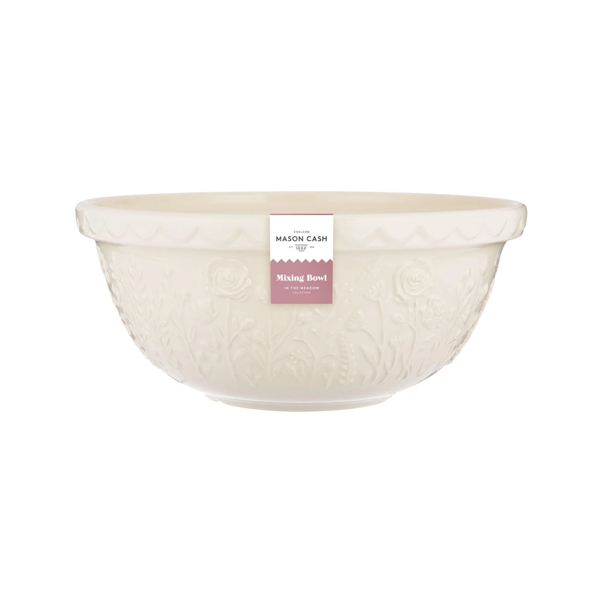 Mason Cash in The Meadow Size 12 Mixing Bowl 29cm | 4 Litre Floral Embossed Earthenware Bowl for Dough, Pastry & Cake Mixes | Dishwasher Safe