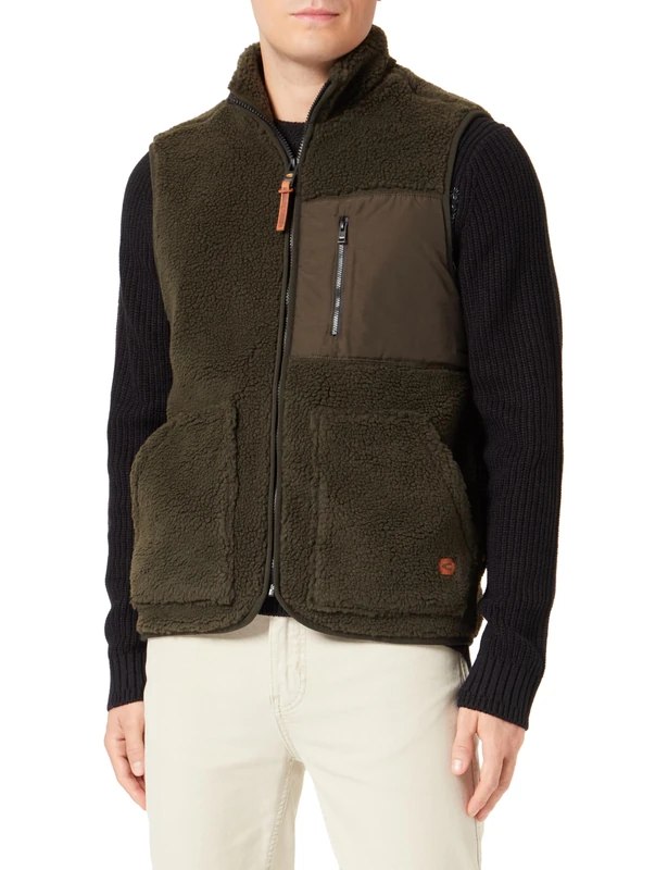 camel active Mens Recycled Polyester Fleece Vest, Green, 5XL