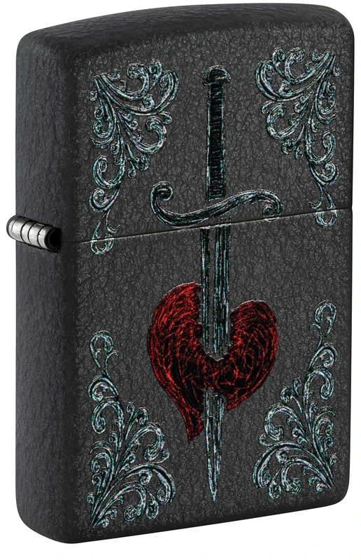 Zippo Heart Dagger Tattoo Design Black Crackle Pocket Lighter - Image 1