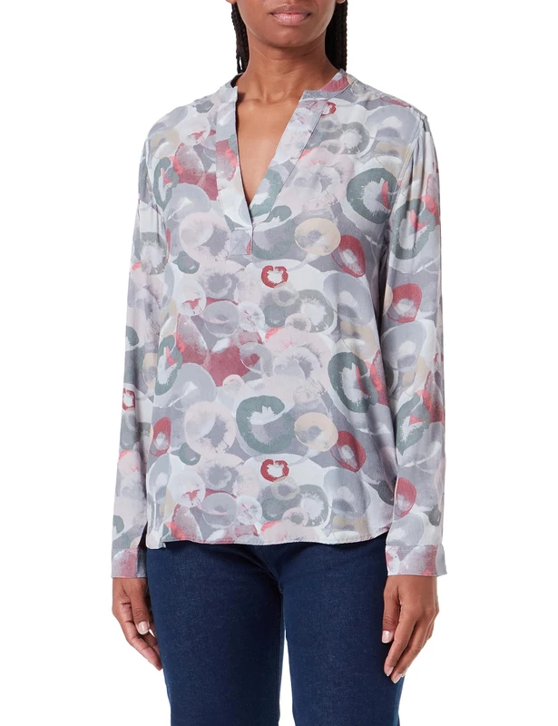 camel active Women's Slip-On Blouse with Stand-Up Collar, Multicoloured, XS
